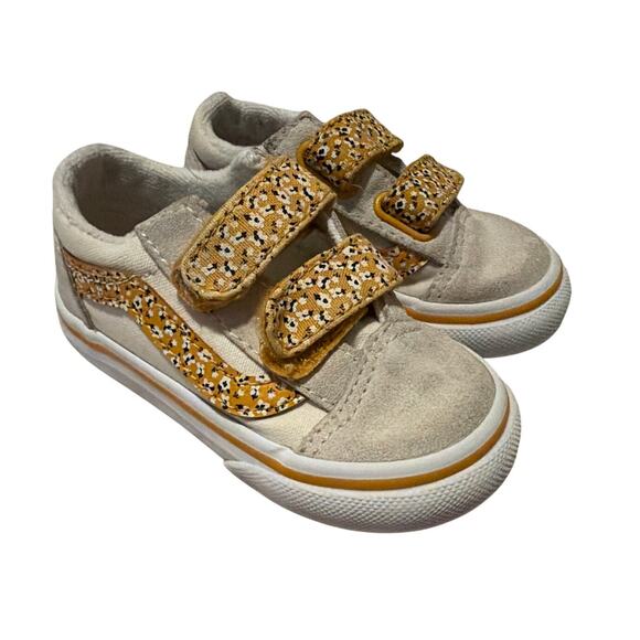 Toddler Old Skool Hook and Loop Shoes Size 5.5 Floral Yellow White - Picture 1 of 7